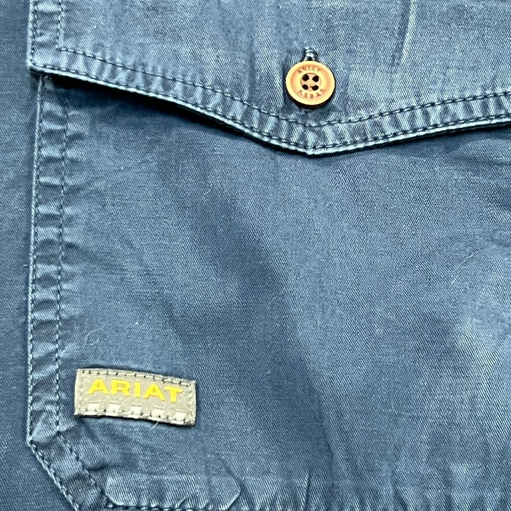 Ariat Rebar Blue Cotton Work Shirt Mens Size XXL Tall Button Front Utility EUC - Picture 7 of 13